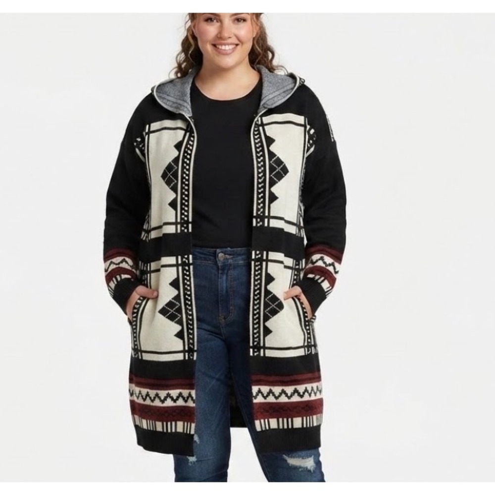 Cowgirl Legend XXL Aztec Southwestern Hooded Longline Cardigan Duster Sweater